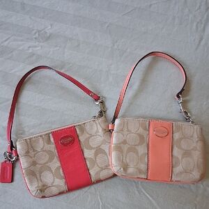 Coach Beige and Coral Wristlet Set
